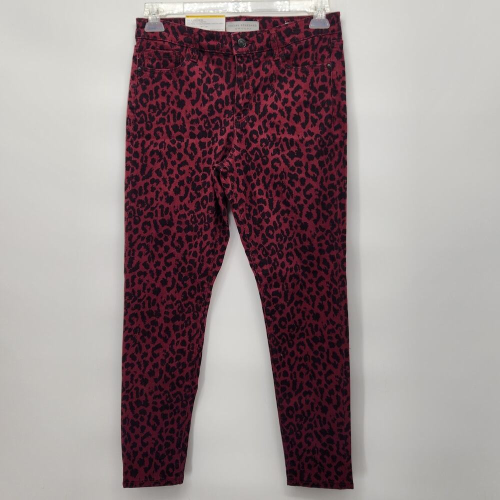 NWT Social Standard by Sanctuary Oxblood Cheetah Skinny Ankle Jeans Women's 8